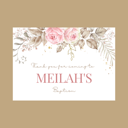 Rectangle Stickers | Pink Floral Leaf Party Stickers | Birthday, Baby Shower, Christening Stickers | Party Bag Stickers