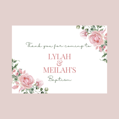 Rectangle Stickers | Pink Floral Roses Party Stickers | Birthday, Baby Shower, Christening Stickers | Party Bag Stickers