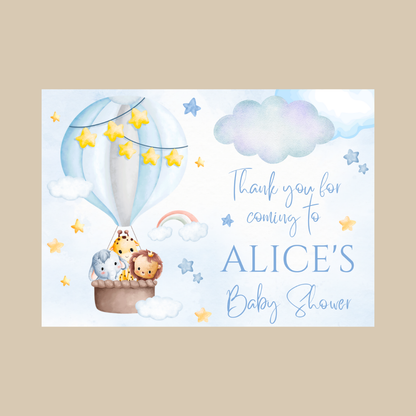 Rectangle Stickers | Blue Animal Air Balloon Party Stickers | Birthday, Baby Shower, Christening Stickers | Party Bag Stickers