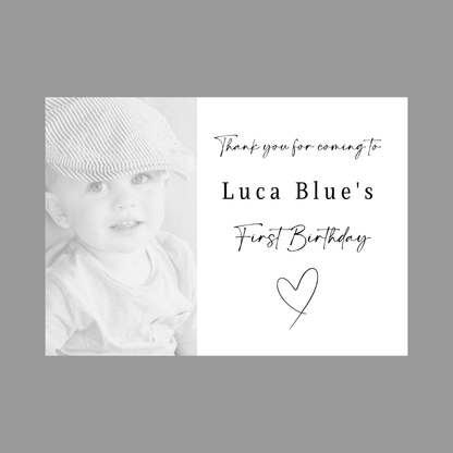 Rectangle Stickers | Black & White Photo Party Stickers |  Christening, Baby Shower, First Birthday Party Stickers | Party Bag Stickers