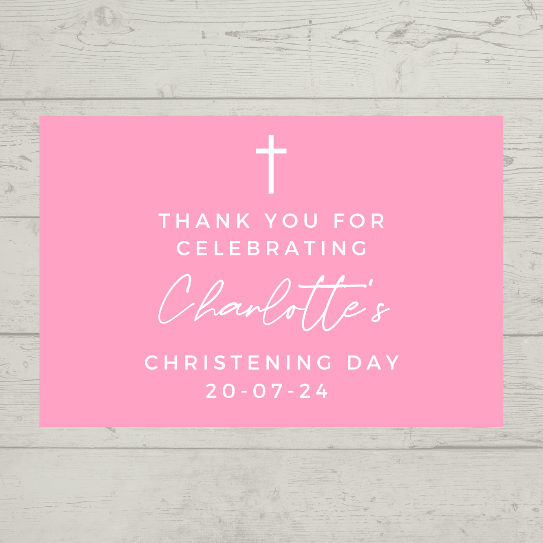 Rectangle Stickers | Party Stickers | Pink Christening Party Stickers | Party Bag Stickers - Dinky Designs