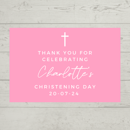 Rectangle Stickers | Party Stickers | Pink Christening Party Stickers | Party Bag Stickers - Dinky Designs