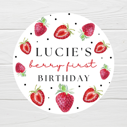 Strawberry Birthday Party Stickers | Circle Stickers | Sticker Sheet | Party Stickers | Strawberry Party Theme