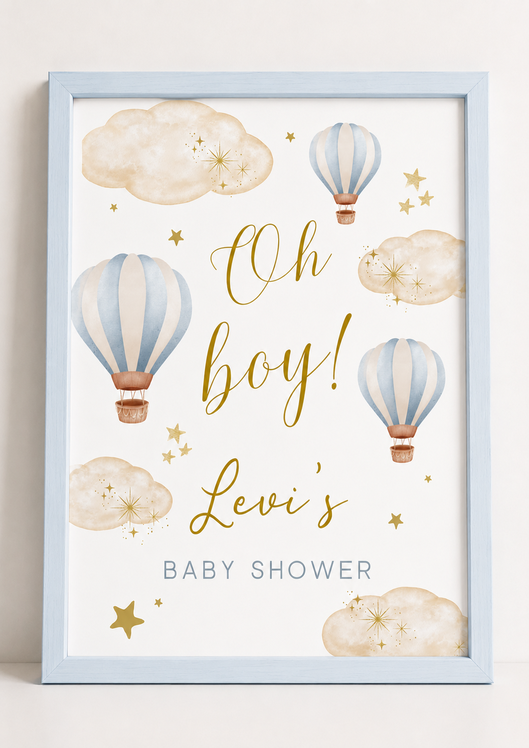 Blue Hot Air Balloon Baby Shower Welcome Print Sign | Personalised Baby Shower Print | Party Table Print | A4, A3