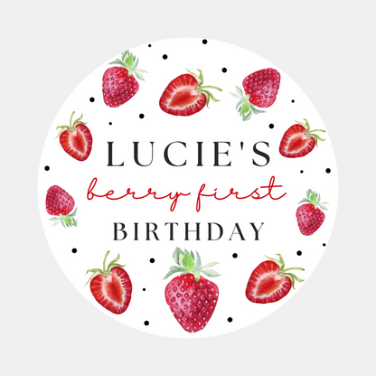 Strawberry Birthday Party Stickers | Circle Stickers | Sticker Sheet | Party Stickers | Strawberry Party Theme