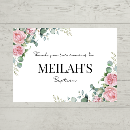 Rectangle Stickers | Pink Floral Roses Party Stickers | Birthday, Baby Shower, Christening Stickers | Party Bag Stickers