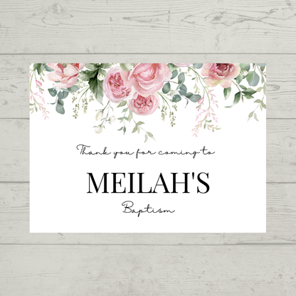 Rectangle Stickers | Pink Floral Roses Party Stickers | Birthday, Baby Shower, Christening Stickers | Party Bag Stickers