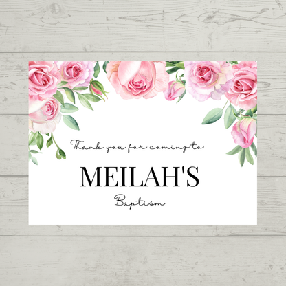 Rectangle Stickers | Pink Floral Roses Party Stickers | Birthday, Baby Shower, Christening Stickers | Party Bag Stickers