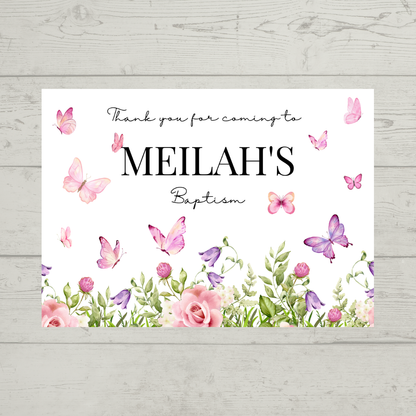 Rectangle Stickers | Pink Purple Butterfly Party Stickers | Birthday, Baby Shower, Christening Stickers | Party Bag Stickers