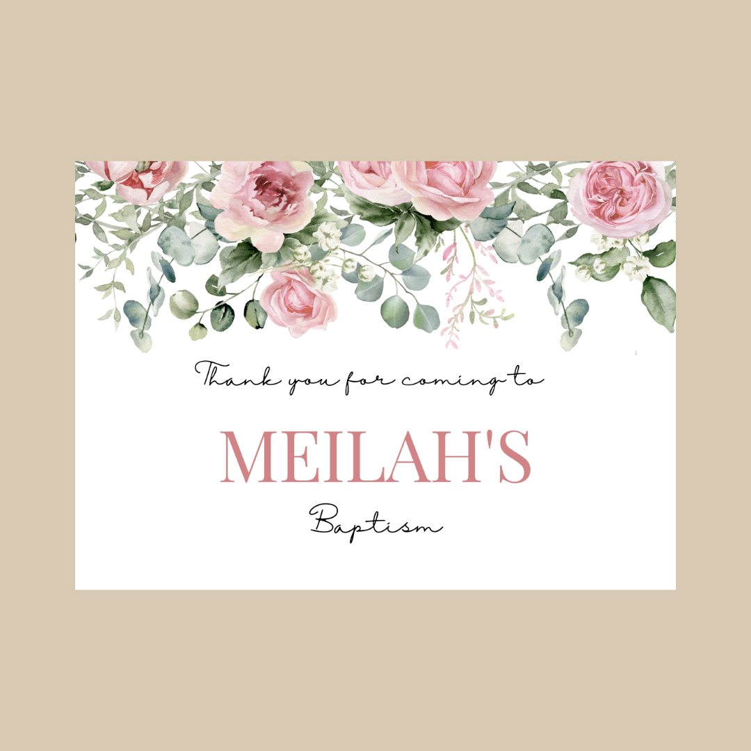 Rectangle Stickers | Pink Floral Roses Party Stickers | Birthday, Baby Shower, Christening Stickers | Party Bag Stickers