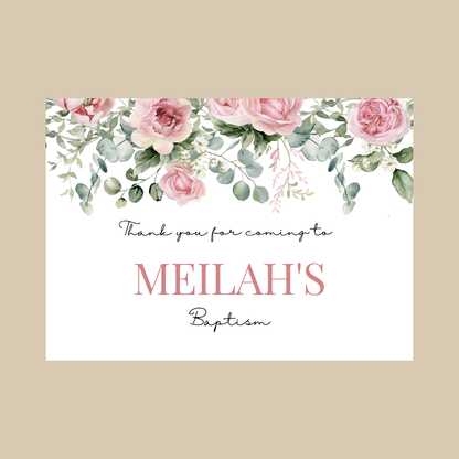 Rectangle Stickers | Pink Floral Roses Party Stickers | Birthday, Baby Shower, Christening Stickers | Party Bag Stickers