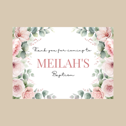 Rectangle Stickers | Pink Floral Roses Party Stickers | Birthday, Baby Shower, Christening Stickers | Party Bag Stickers