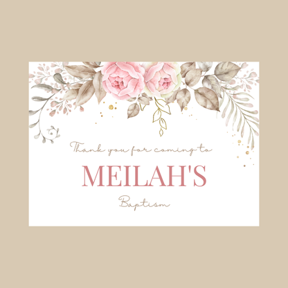 Rectangle Stickers | Pink Floral Leaf Party Stickers | Birthday, Baby Shower, Christening Stickers | Party Bag Stickers