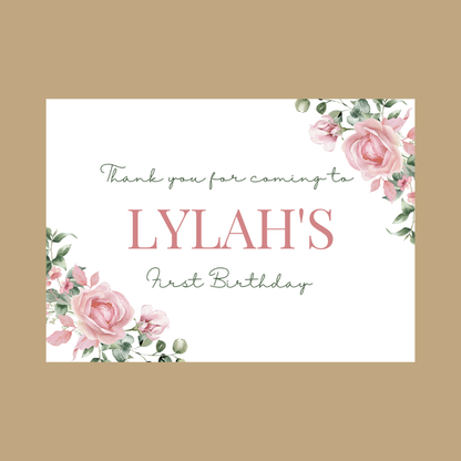 Rectangle Stickers | Pink Floral Roses Party Stickers | Birthday, Baby Shower, Christening Stickers | Party Bag Stickers