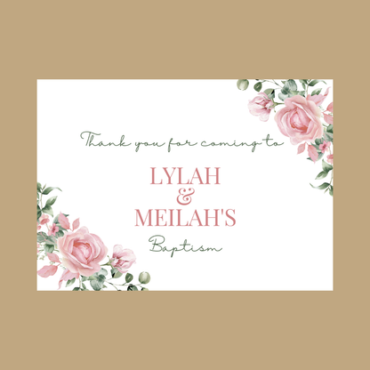 Rectangle Stickers | Pink Floral Roses Party Stickers | Birthday, Baby Shower, Christening Stickers | Party Bag Stickers