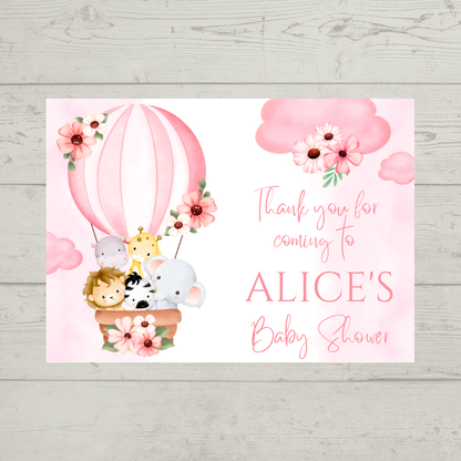 Rectangle Stickers | Pink Animal Air Balloon Party Stickers | Birthday, Baby Shower, Christening Stickers | Party Bag Stickers