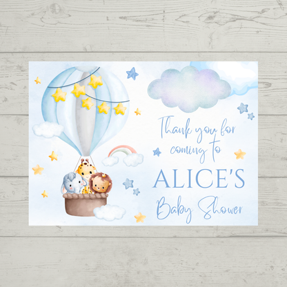 Rectangle Stickers | Blue Animal Air Balloon Party Stickers | Birthday, Baby Shower, Christening Stickers | Party Bag Stickers