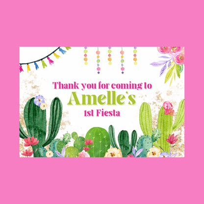 Rectangle Stickers | Cactus Fiesta Party Stickers | Party Bag Stickers - Dinky Designs