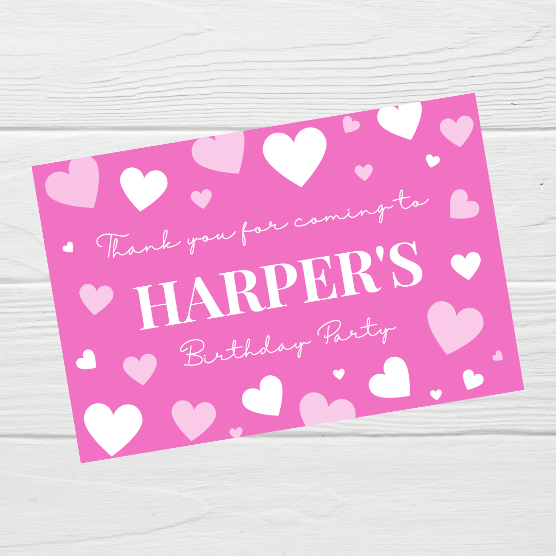 Rectangle Stickers | Pink Heart Party Stickers | Party Bag Stickers