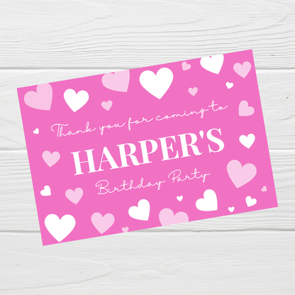Rectangle Stickers | Pink Heart Party Stickers | Party Bag Stickers