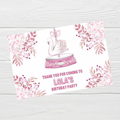 Rectangle Stickers | Floral Pink Swan Carousel Party Stickers | Party Bag Stickers