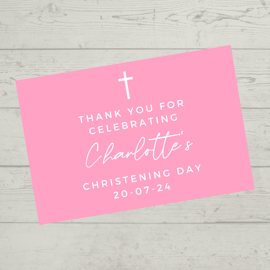 Rectangle Stickers | Party Stickers | Pink Christening Party Stickers | Party Bag Stickers - Dinky Designs
