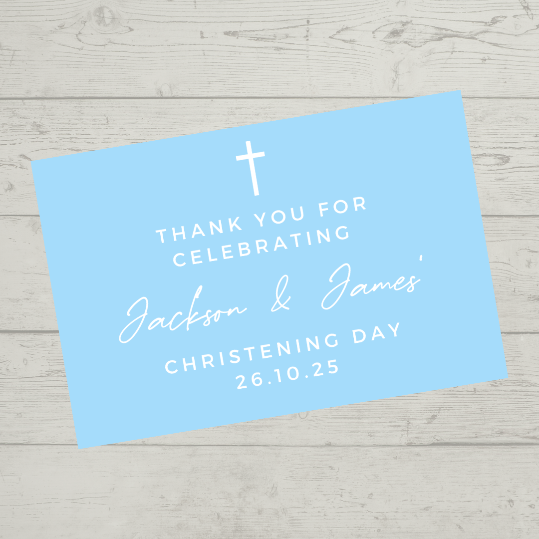 Rectangle Stickers | Party Stickers | Blue Christening Party Stickers | Party Bag Stickers