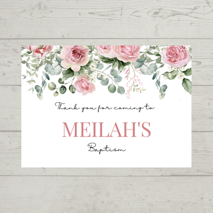 Rectangle Stickers | Pink Floral Roses Party Stickers | Birthday, Baby Shower, Christening Stickers | Party Bag Stickers