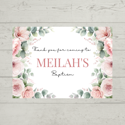 Rectangle Stickers | Pink Floral Roses Party Stickers | Birthday, Baby Shower, Christening Stickers | Party Bag Stickers