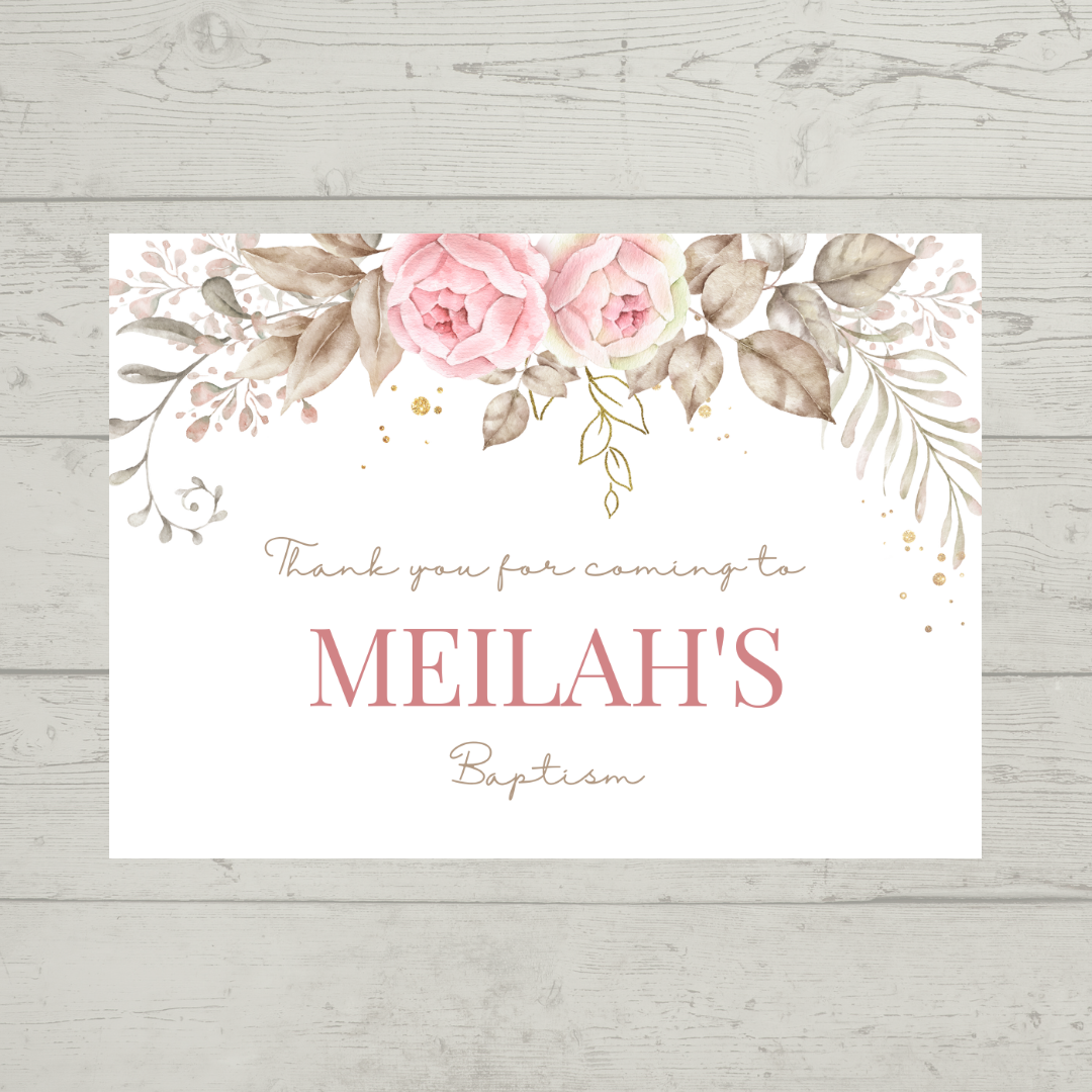 Rectangle Stickers | Pink Floral Leaf Party Stickers | Birthday, Baby Shower, Christening Stickers | Party Bag Stickers