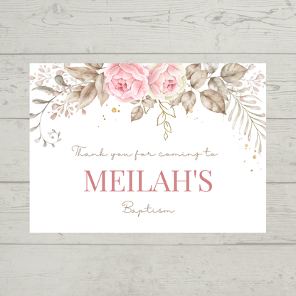 Rectangle Stickers | Pink Floral Leaf Party Stickers | Birthday, Baby Shower, Christening Stickers | Party Bag Stickers