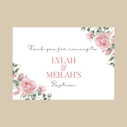 Rectangle Stickers | Pink Floral Roses Party Stickers | Birthday, Baby Shower, Christening Stickers | Party Bag Stickers