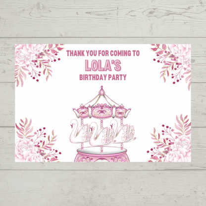 Rectangle Stickers | Floral Pink Swan Carousel Party Stickers | Party Bag Stickers