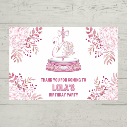 Rectangle Stickers | Floral Pink Swan Carousel Party Stickers | Party Bag Stickers