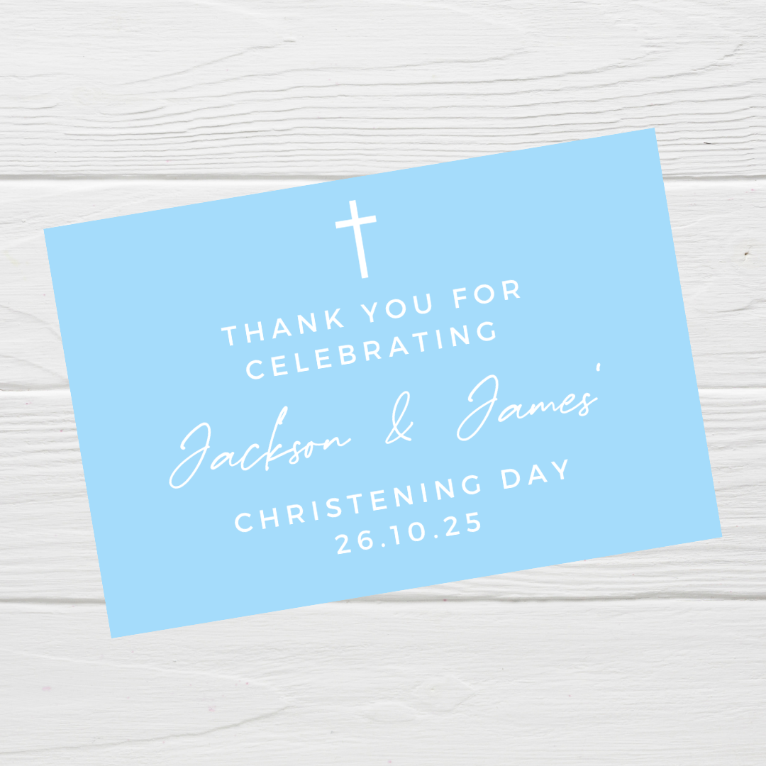 Rectangle Stickers | Party Stickers | Blue Christening Party Stickers | Party Bag Stickers