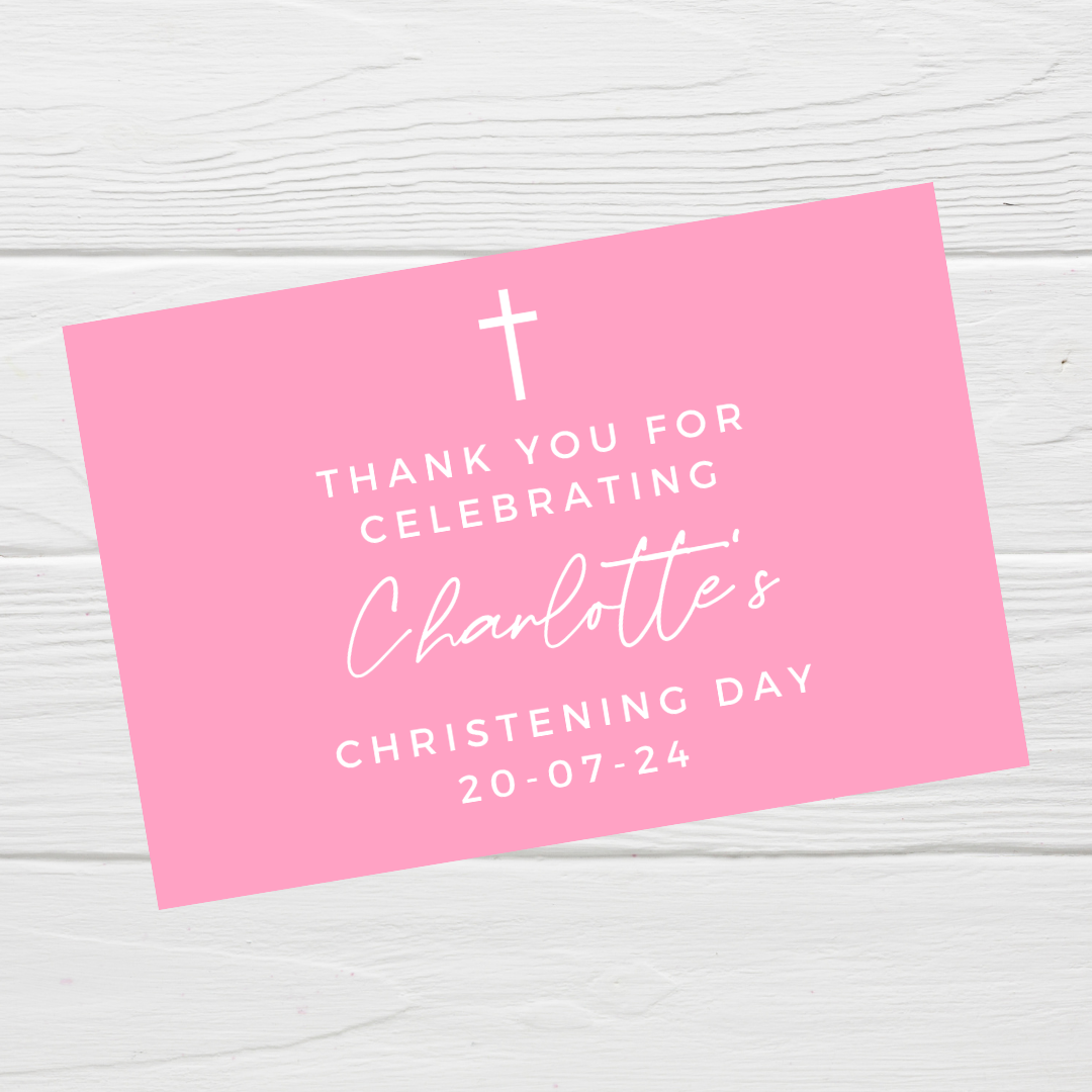 Rectangle Stickers | Party Stickers | Pink Christening Party Stickers | Party Bag Stickers - Dinky Designs