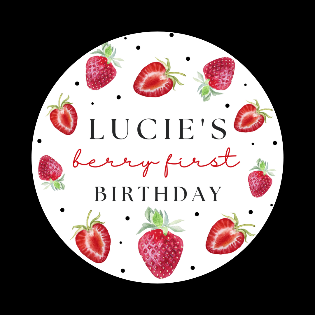 Strawberry Birthday Party Stickers | Circle Stickers | Sticker Sheet | Party Stickers | Strawberry Party Theme