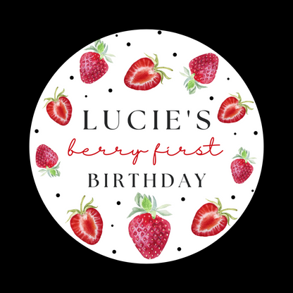 Strawberry Birthday Party Stickers | Circle Stickers | Sticker Sheet | Party Stickers | Strawberry Party Theme