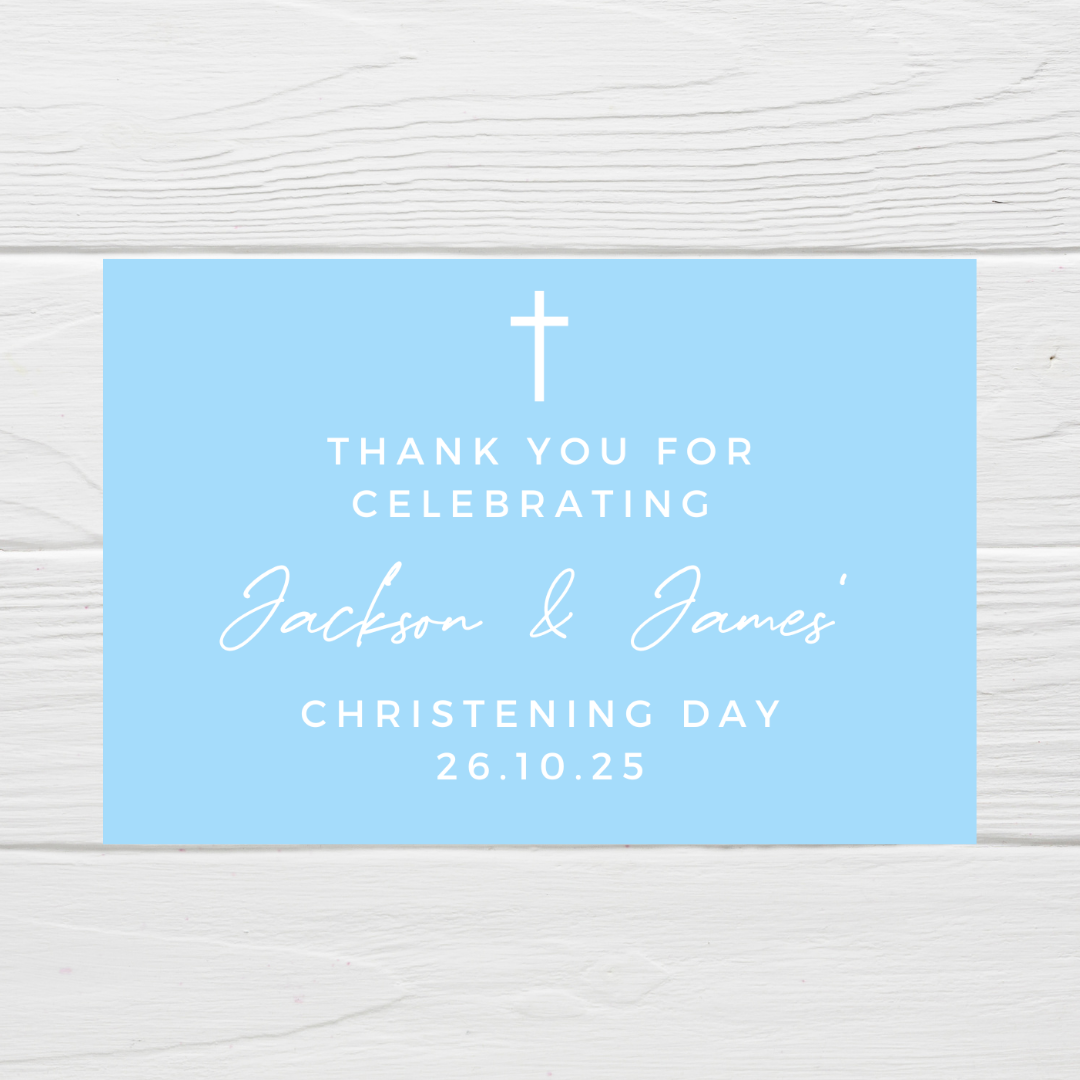 Rectangle Stickers | Party Stickers | Blue Christening Party Stickers | Party Bag Stickers
