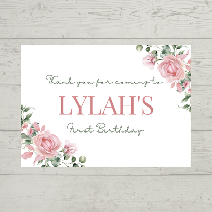 Rectangle Stickers | Pink Floral Roses Party Stickers | Birthday, Baby Shower, Christening Stickers | Party Bag Stickers