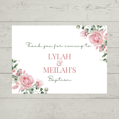 Rectangle Stickers | Pink Floral Roses Party Stickers | Birthday, Baby Shower, Christening Stickers | Party Bag Stickers