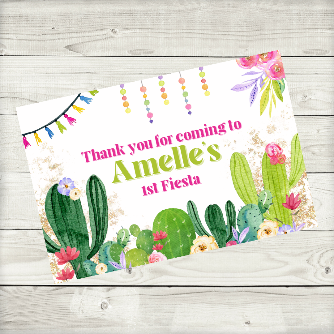 Rectangle Stickers | Cactus Fiesta Party Stickers | Party Bag Stickers - Dinky Designs