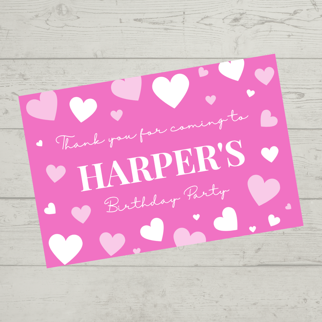 Rectangle Stickers | Pink Heart Party Stickers | Party Bag Stickers
