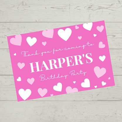 Rectangle Stickers | Pink Heart Party Stickers | Party Bag Stickers