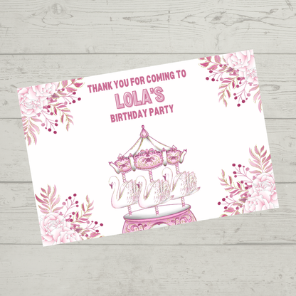 Rectangle Stickers | Floral Pink Swan Carousel Party Stickers | Party Bag Stickers