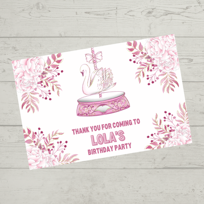 Rectangle Stickers | Floral Pink Swan Carousel Party Stickers | Party Bag Stickers