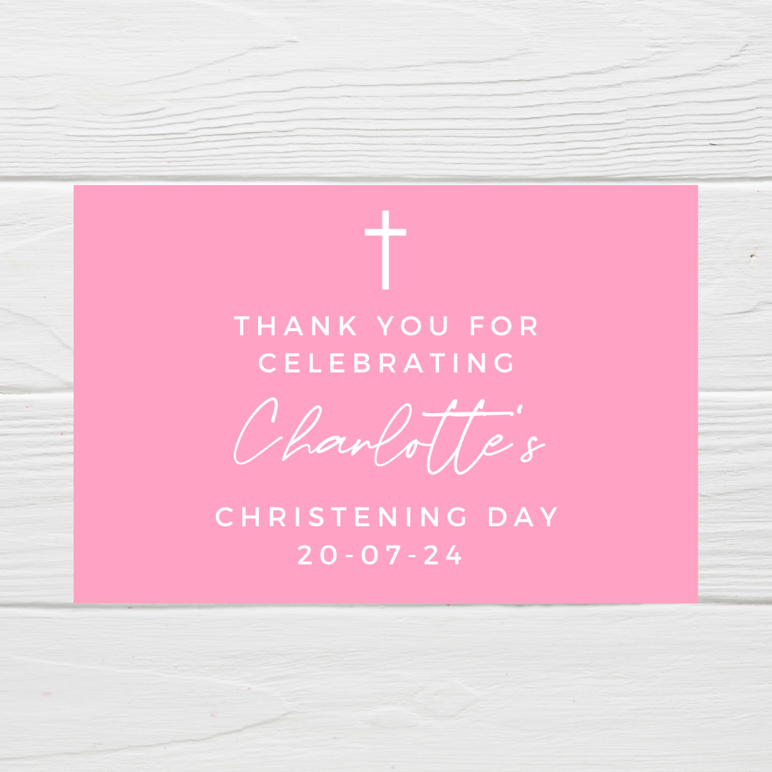 Rectangle Stickers | Party Stickers | Pink Christening Party Stickers | Party Bag Stickers - Dinky Designs