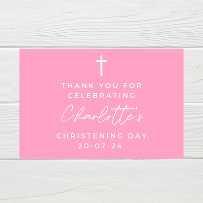 Rectangle Stickers | Party Stickers | Pink Christening Party Stickers | Party Bag Stickers - Dinky Designs