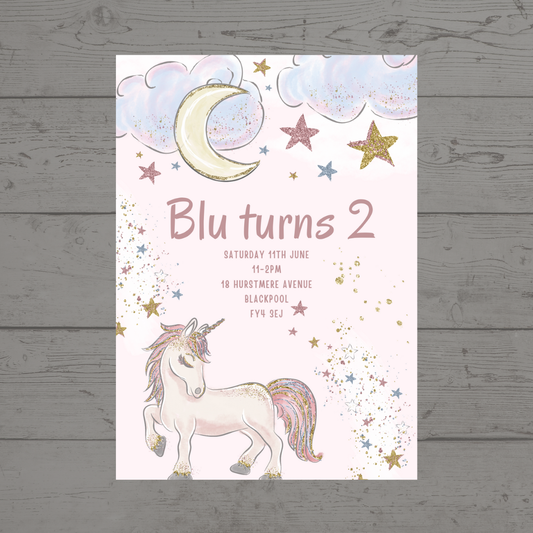Unicorn Birthday Invitations | A6 Invites | Unicorn Theme Invitations | Party Invitations