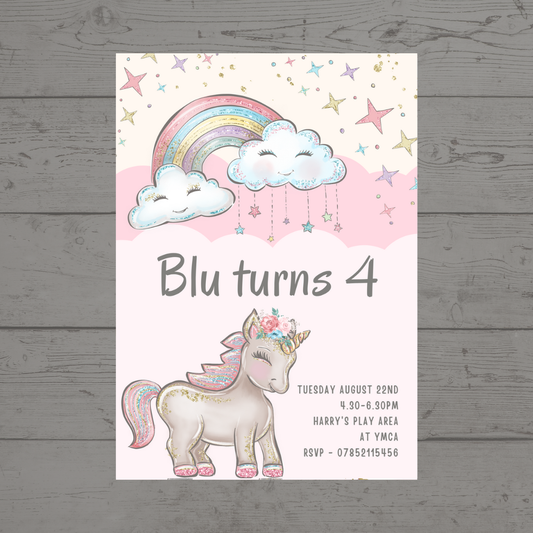 Unicorn Birthday Invitations | A6 Invites | Unicorn Theme Invitations | Party Invitations